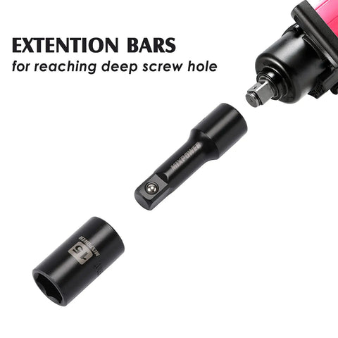 Heavy Duty Metric Shallow Impact Socket Set 10mm To 32mm Six Point Design With Extension Bar And Universal Joints
