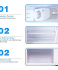Interior features of Hella Spacious 3.5 Cubic Feet Retro Mini Fridge With Handle Compact Refrigerator including thermostat, glass shelving, and chilling compartment.