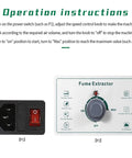 Power switch and control panel of Moveable Welding Fume Extractor With Dual Ports Desktop Smoke Remover And 3 Stage Purifier For Soldering And DIY Phone Repair Dust Filter Pro Grade Ninety Nine Point Seven Percent Filtration Of 0.3 Micron Particles Up To Two Hundred Watts