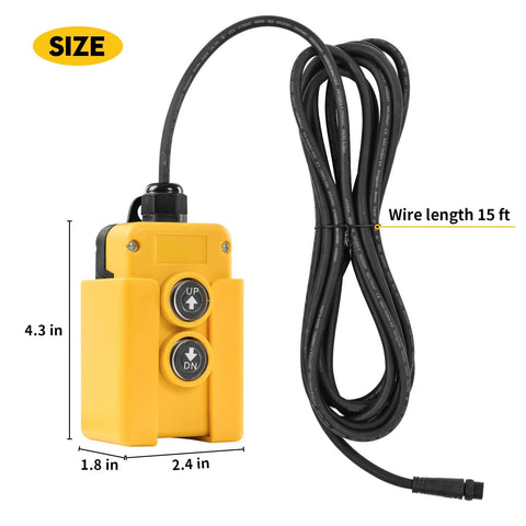 Dump Trailer Remote Control Switch For 4 Wire 12V Double Acting Hydraulic Pump Power Supply Unit; yellow unit with 15 ft wire