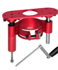 Heavy Duty Router Table Insert Plate With Manual Crank Lift Kit For Woodworking Benches with red aluminum design and adjustable crank.