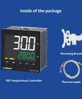 PID Temperature Controller With Dual Output Relay And SSR, LCD Display, Dual Alarm Outputs, K Type Thermocouple, AC100-240V, Panel Mount 96x96mm packaging