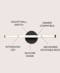 Black Aluminum Integrated LED Vanity Light With 360 Degree Rotatable Arm One Light Dimmable Modern Industrial Wall Sconce For Bathroom Mirror