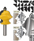 Top Shelf Half Inch Shank Adjustable Multi Profile Molding Router Bit For Woodworkers showing bullnose and ogee cut profiles.