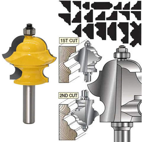 Top Shelf Half Inch Shank Adjustable Multi Profile Molding Router Bit For Woodworkers showing bullnose and ogee cut profiles.