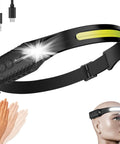Rechargeable LED Headlamp With 230 Degree Wide COB Beam For Ultra Wide Night Vision And All Hands Free Lighting, Five Modes With Motion Sensor, Type C USB Charging