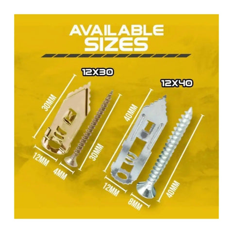 Heavy Duty Drywall Self Drill Anchors Kit for Hanging Curtains and Cabinets, sizes 12x30 and 12x40 shown.