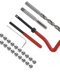 Thread Repair Kit M8x1 25mm Complete Set With Drill Bit, 20 Inserts, Hex Wrench, And Extra Pro Grade Tools For Quick And Easy Thread Repairs In Metal, Plastic, And Aluminum Surfaces. set with drill bit, inserts, and wrench