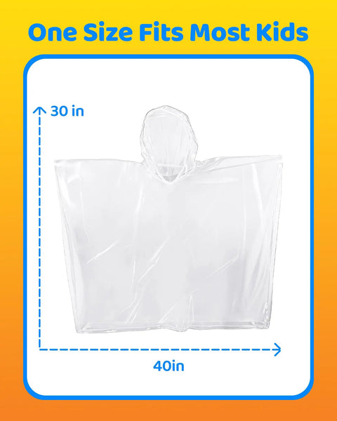 Family Pack Disposable Kids Poncho With Drawstring Hood Waterproof Lightweight Breathable Emergency Rain Gear 40x30 in clear poncho