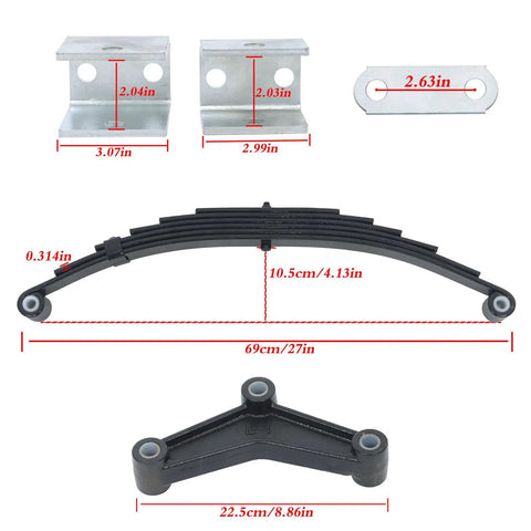 Beefy Six Leaf Trailer Spring Kit With 3500 Lb Per Leaf And 7000 Lb Tandem Axle Capacity including components and measurements