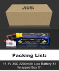 3S 11.1V 2200mAh LiPo Battery With XT60 Connector For RC Cars, Trucks, And Buggy, shown with packaging and packing list