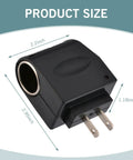 Built Tough AC To DC Car Converter Outlet 12 Volt 500mA Cigarette Lighter Socket Adapter plug showing dimensions in black housing.