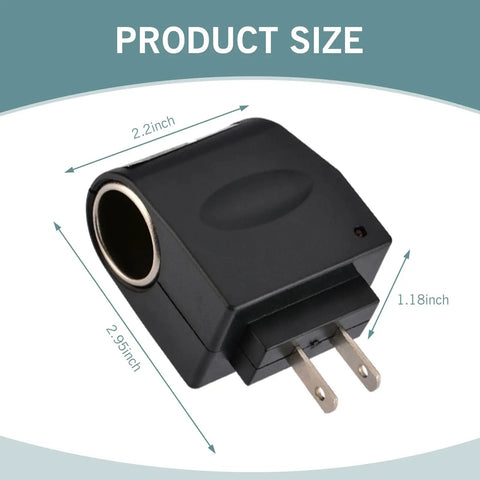 Built Tough AC To DC Car Converter Outlet 12 Volt 500mA Cigarette Lighter Socket Adapter plug showing dimensions in black housing.