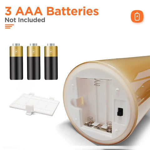 Battery compartment and 3 AAA batteries for Glass Battery Operated LED Flameless Candles With Remote And Timer Pack Of 3 Real Wax Look