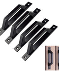 Four Piece Carbon Steel Sliding Barn Door Handle Set In Matte Black Finish For Wood Gates And Interior Doors, Durable Pull Handles