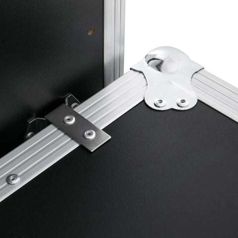 Detail of 14U DJ Rack Case With Heavy Duty Reinforced Frame And Tough As Nails Mobility Setup showing metal latch and frame.
