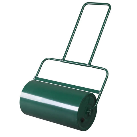24 Inch Beefy Lawn Roller For Grass Seed And Sod, Heavy Duty Steel Garden Roller, 13 Gallon Water Filled Push Pull Ground Leveler With Scraper Bar, Rounded Edges And U Handle, Rust Resistant Green Finish