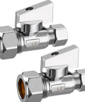 Minimprover chrome brass angle stop valves, 2-pack, 1/2 in nominal compression, quarter-turn shut-off.