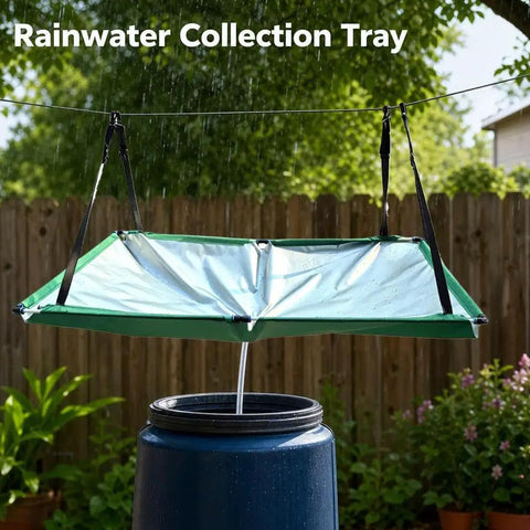 Rain Catcher Kit For Garden And Lawn Water Harvesting Cloth With Hose, Outdoor System, UV Resistant Green Polyester