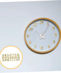 Self Adhesive Gold Clock Numerals Kit With Arabic And Roman Numerals for DIY wall clock repair showing Arabic style on wall clock.