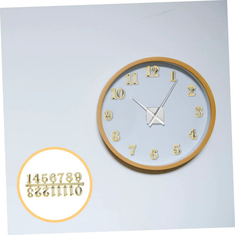 Self Adhesive Gold Clock Numerals Kit With Arabic And Roman Numerals for DIY wall clock repair showing Arabic style on wall clock.