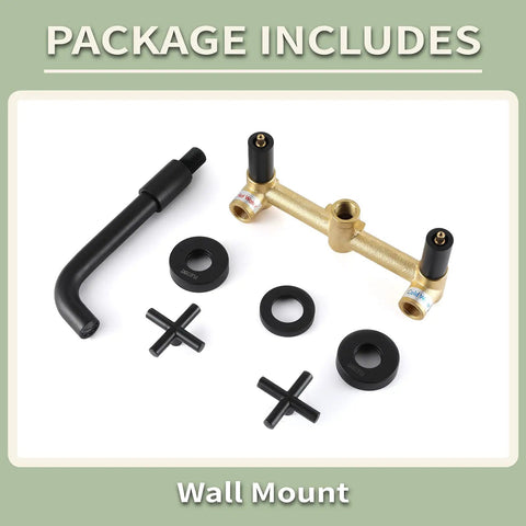 Matte Black Wall Mount Bathroom Faucet With Two-Handle Design, Honeycomb Spout parts and 8 Inch Center Rough-In Valve Included