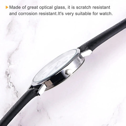 Side view of watch with Six Pack Watch Crystal Lenses 32.5mm Diameter Round Flat Mineral Glass Replacement Parts For Watch Repair
