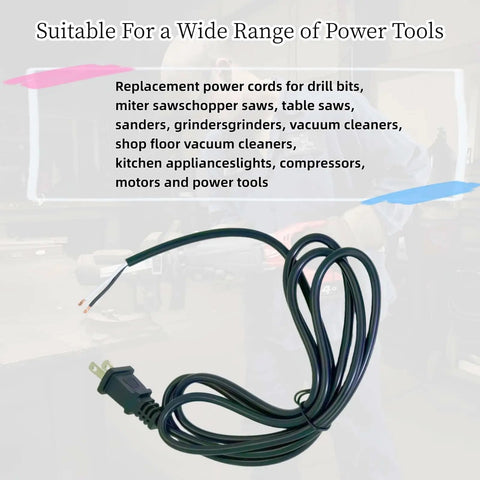 Two Pack 6 Foot 18AWG Power Tool Replacement Cord With 2 Prong Polarized Plug 110V To 300V Pigtail
