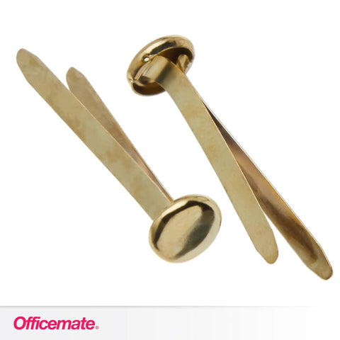 Score Some Top Shelf Brass Plated Paper Fasteners Boasting Razor Sharp Tips And Rock Solid Shanks That Slide Through Stacks Effortlessly A One Hundred Piece Box Handles Daily Paperwork Without Any Drama, showing two fasteners with round heads.