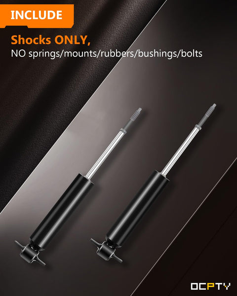 Chevy Front Shock Absorber Set For RWD Trucks And SUVs 1988 To 2002 Fits C1500 Suburban C2500 C3500 Express 1500 2500 3500 Tahoe GMC 2pc Heavy Duty Auto Shocks And Struts 344265 showing two shocks on dark background