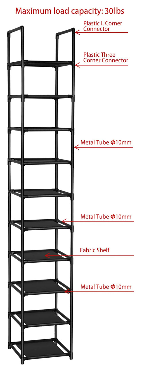 Solid 10 Tier Vertical Shoe Rack To Store Kicks And Casual Sneakers With Heavy Duty Space Saving Closet Organizer And Strong Iron Pipes With Waterproof Fabric Layers That Holds 10 Pairs Of Adult Footwear While Keeping Your Kicks Fresh And Ready To Go