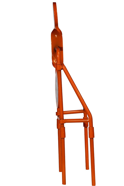 Side view of Double Paddle Spinner Shooting Target with 3 inch and 4.5 inch spinning targets, no reset, steel four-leg stand.