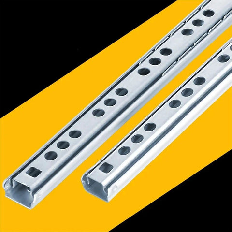 2 Pack Ball Bearing Drawer Slides 8 To 16 Inch for Cabinets and Furniture, smooth quiet glide steel rails on yellow and black background