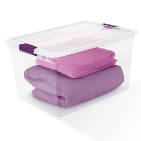 Clear View Stackable Storage Totes With Snappy Latching Lids Heavy Duty Plastic Bins For Closets Bedrooms And Attics Roomy Carriers To Store Clothes Blankets And Everyday Gear 24 Pack Set