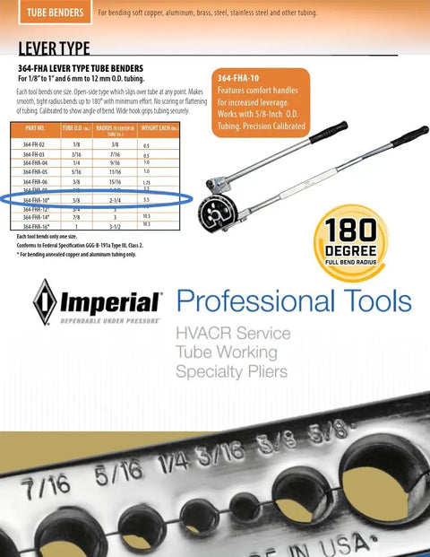 Lever Tube Bender For Five Eighths Inch Outer Diameter Tubing With Integrated Angle Markings And Cushion Grip Handles, Imperial