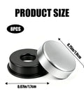 Tough As Nails Eight Pack Silver License Plate Screw Caps Durable Plastic Bolt Covers For Daily Rides Weatherproof Rust Proof fastener sizes shown.