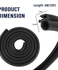 20ft black U-shaped rubber car door seal with steel insert; rolled coil and cross-section view.