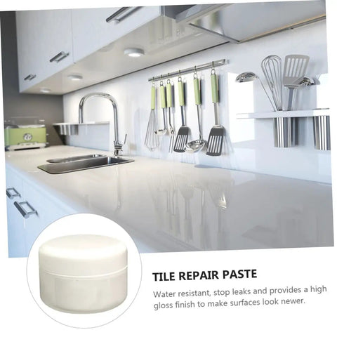 Kitchen countertop with utensils and Two Piece Ceramic Tile Repair Kit With Quick Dry Grout Fix For Bathroom And Kitchen Heavy Duty Adhesion For Chips And Cracks Super Easy To Apply For A Seamless Long Lasting Finish