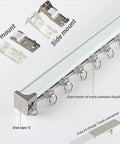 Heavy Duty Sliding Barn Door Track System With Silent Gliding Rollers, featuring top and side mount brackets and pulleys.