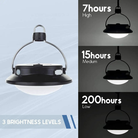 Gen 2 3000LM UFO Camping Lantern Rechargeable Portable Tent Light With 200 Hour Runtime Waterproof showing brightness levels display.