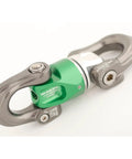 Nexus 2 Swivel Climbing Gear Built To Last With Ultra Smooth Rotation and Secure Attachments, Green and Silver Details, Side Angle View
