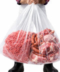 Heavy Duty 50 Pound Meat Lug Liners, 10 Pack, 4 Mil Thick Tub Liners For Meat Totes filled with assorted meats.