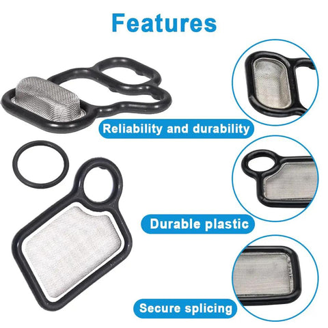VVT VTEC Solenoid Gasket Kit Valve Cover Set Spool Valve Filter Screen for Honda Accord Civic CR V Element and Acura RDX RSX TSX 2002 2015 Fits Multiple Models showing features