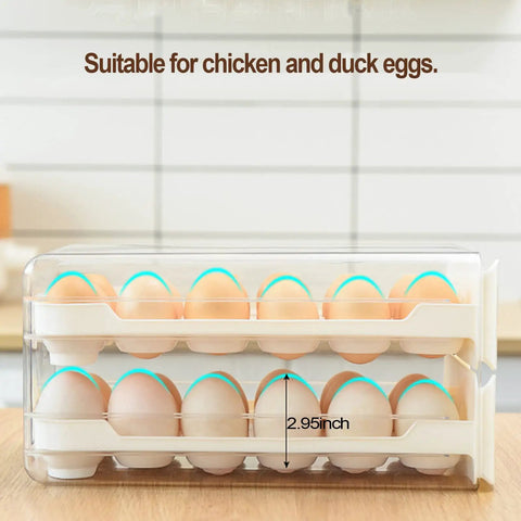 Clear Refrigerator Egg Holder For 36 Eggs Two Layer Egg Storage Drawer With 18 Slot Trays Fridge Organizer Box White