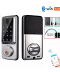 Built Tough As Nails Waterproof Biometric Smart Deadbolt Door Lock With Dual WiFi And Bluetooth Keyless Entry for secure access.