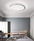 Crystal Round LED Flush Mount Ceiling Light White 16 Inch Modern Close to Ceiling Chandelier in a bedroom setting