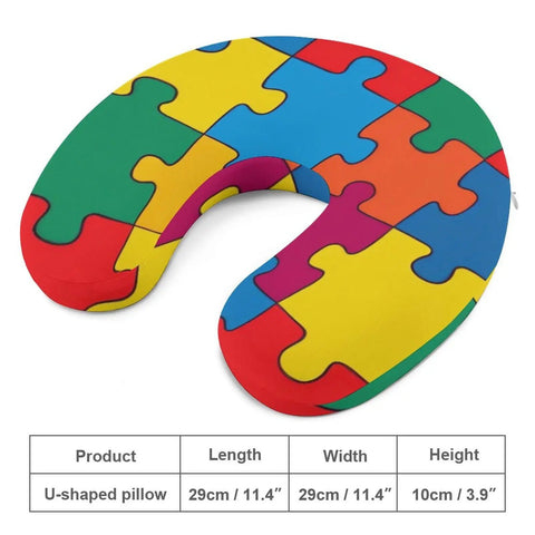 Lightweight U Shaped Neck Pillow With Washable Cover For Travel And Office Naps, Memory Foam Support, Skin Friendly Comfort, Autism Awareness Colorful Puzzle Design, Perfect For Women And Men On The Go, 11.4 inches