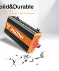 2000 Watt Pure Sine Wave Car Inverter displaying durability text with black and orange casing, dual cooling fans visible