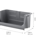 Six Pack Dark Gray Open Front Storage Totes With Oversized Handles Built Like A Tank Heavy Duty Stackable Plastic Bins Mega Capacity for garage gear 30.88x15.88x14.5 in