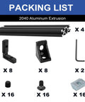 Four Pack 2040 Aluminum Extrusion V Slot 1500mm Black Aluminum Profile 20x40 V Slotted Framing European Standard Anodized Linear Rail For 3D Printers And CNC Accessories packing list with brackets and hardware